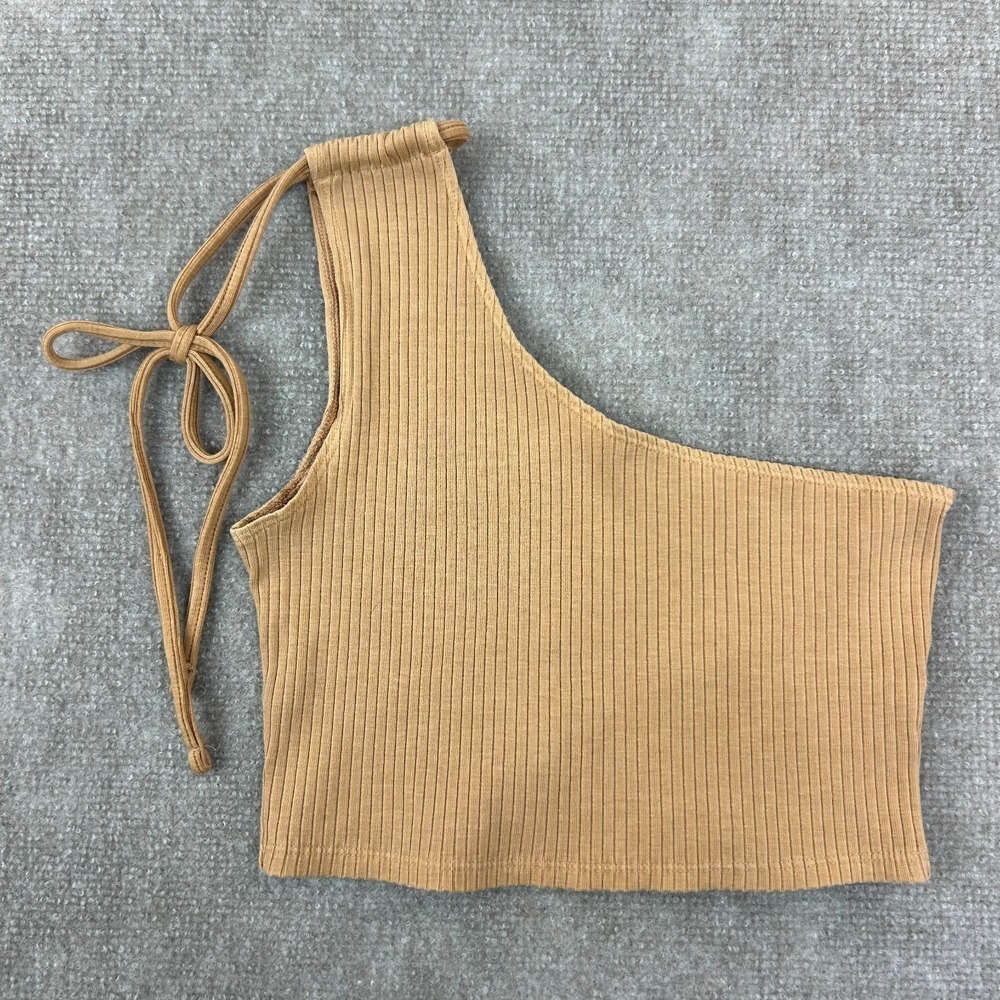 Aerie Rebel Tie Cropped Top Womens Medium‎ Toasty Cotton Ribbed One Shoulder